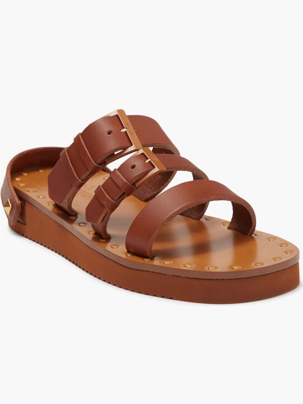 NIB Valentino Garavani Slide Sandals Ladies SZ 39.5 Leather Brown Flat Strappy